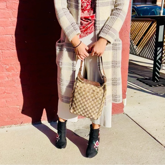 GUCCI Leather and Canvas Shoulder Bag AUTHENTIC - Picture 11 of 16